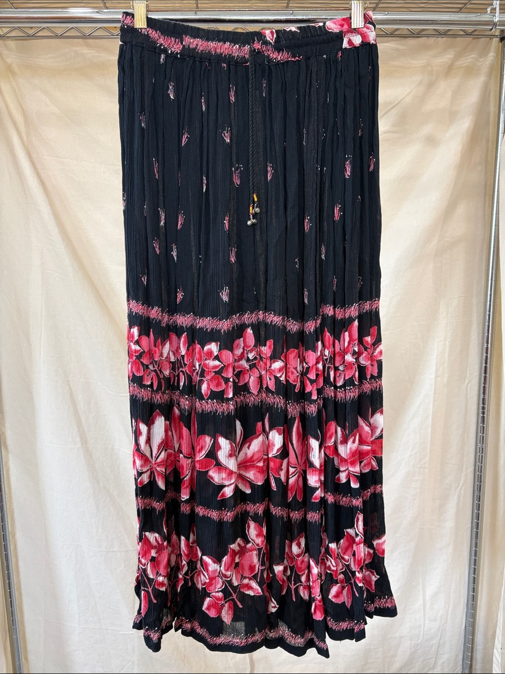 Black Maxi Skirt with Pink Floral Border